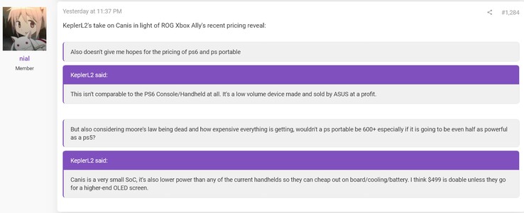 Previsione di KeplerL2 sul prezzo del palmare PS6 (Fonte immagine: screenshot, nial@ResetEra forums)