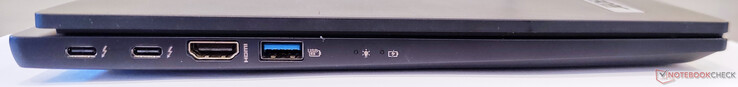 A sinistra: 2x Thunderbolt 4, uscita HDMI, USB 3.2 Gen2 Type-A, LED di accensione, LED batteria