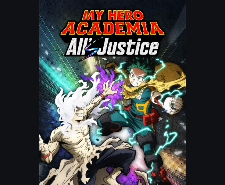 Immagine chiave di My Hero Academia: All'interno di All's Justice, Izuku Midoriya combatte contro Tomura Shigaraki con effetti energetici. (Fonte: Bandai Namco)