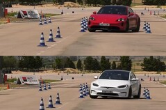 La Porsche Taycan GTS sembra molto più piantata della Tesla Model S Plaid, nonostante abbia tecnicamente perso il test dell'alce. (Fonte: km77 su YouTube)