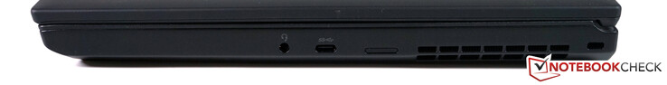 A destra: 3.5 mm audio, USB type-C 3.1 Gen 1 (Power Delivery & DisplayPort), vano nano-SIM, porta Kensington lock