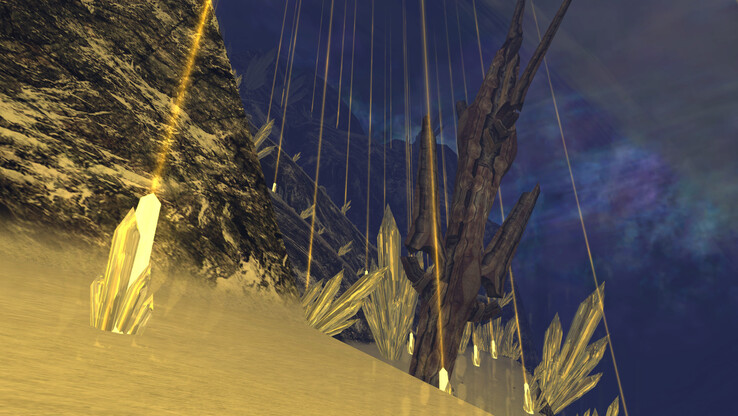 Gli effetti bloom di Xenoblade Chronicles relativi a questi cristalli generano artefatti evidenti.