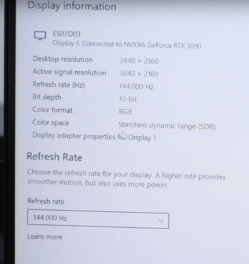Uno screenshot dal video del monitor Spectrum di Eve che funziona a 4K 144 Hz. (Immagine via Eve Devices)
