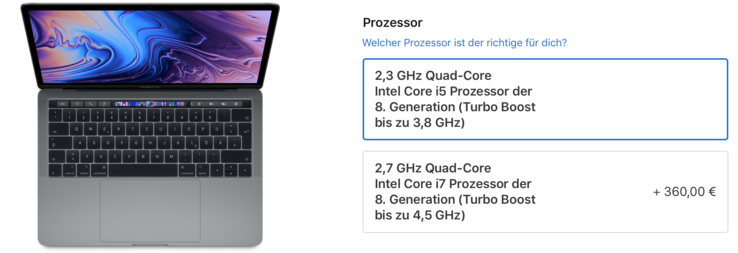 Apple offre due CPU per il nuovo MacBook Pro 2018 (fonte: Apple).