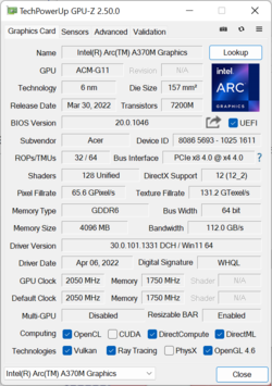 Intel Arc A370M con 35W TGP