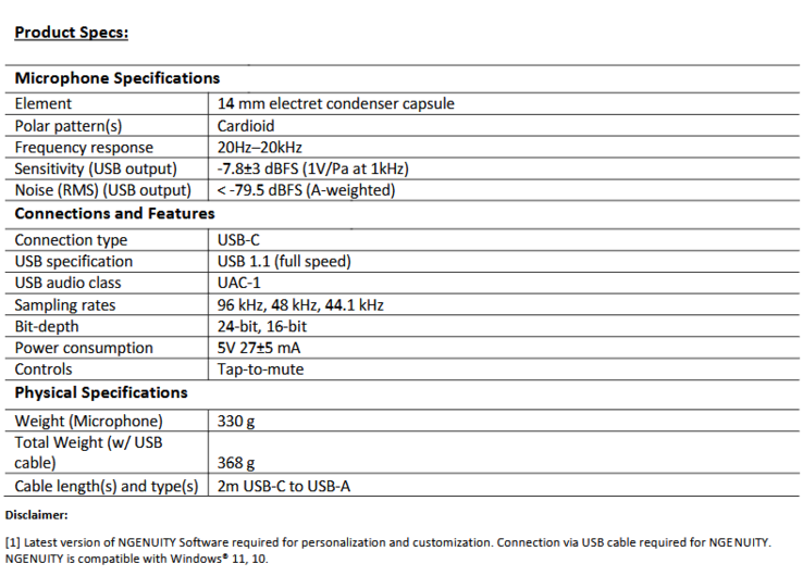 Specifiche di HyperX SoloCast 2 (fonte: HP)