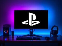 Logo PlayStation visualizzato sul monitor di un PC da gioco