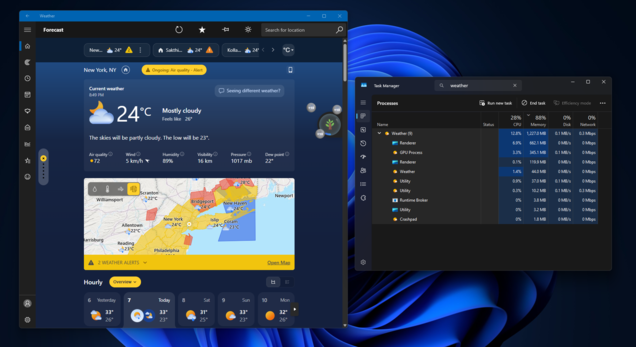 L'app Meteo di Windows 11 consuma più di 1 GB di RAM.