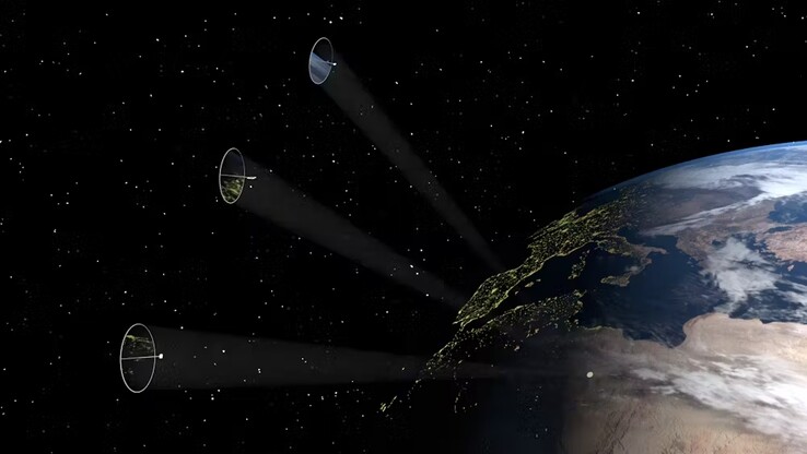 Immagine che mostra i satelliti che reindirizzano la luce solare verso un punto specifico della Terra. (Fonte: Andrea Viale, Università di Glasgow, NASA)