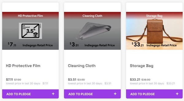 Ayaneo vende anche accessori ufficiali per il Pocket Vert a prezzo ridotto per il periodo della campagna. (Fonte: Ayaneo)