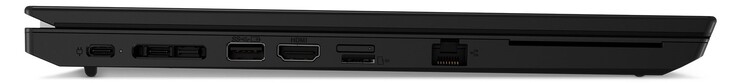 Lato sinistro: 1x USB-C 3.2 Gen1 (connessione di alimentazione), 1x Thunderbolt 4, porta docking, 1x USB-A 3.2 Gen1, HDMI, lettore di schede microSD, GigabitLAN, lettore di smartcard