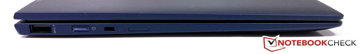 Lato sinistro: USB-A 3.1 Gen.1, slot per un security lock, pulsante accensione, slot Nano-SIM