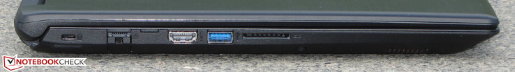 Lato sinistro: Slot di sicurezza Kensington, porta Gigabit Ethernet, uscita HDMI, porta USB 3.1 Gen 1 (Type-A), lettore di schede SD
