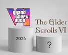 Vengono mostrati la data di uscita di GTA 6 e il logo di The Elder Scrolls 6 (Fonte immagine: Rockstar Games, Bethesda con modifiche)