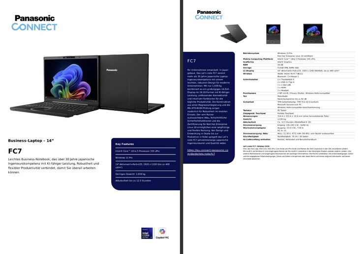 Specifiche di Panasonic Let's Note FC7
