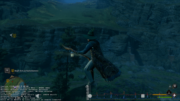 Anche questo funziona: Hogwarts Legacy tramite streaming locale - si noti la metrica delle prestazioni nell'angolo in basso a sinistra (Fonte: Notebookcheck)