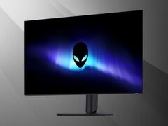 Vista frontale inclinata del monitor OLED 4K Alienware AW3226Q da 32 pollici
