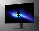 Vista frontale inclinata del monitor OLED 4K Alienware AW3226Q da 32 pollici