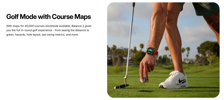 La modalità Golf dello smartwatch Amazfit Balance 2 è stata pubblicizzata negli annunci del prodotto (screenshot sopra). (Fonte: Amazfit)