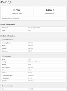 Apple Prestazioni della CPU M4 su Geekbench (immagine via Geekbench)