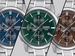 Da sinistra a destra, Casio MTP-E510D-2A2V, MTP-E510D-3AV e MTP-E510D-5AV. (Fonte: Casioblog)