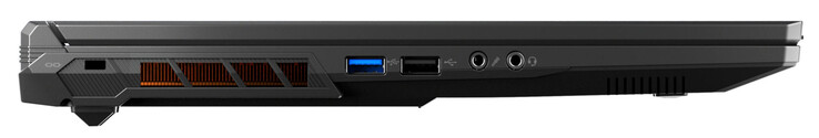 Lato sinistro: slot per il blocco dei cavi, USB 3.2 Gen 1 (USB-A), USB 2.0 (USB-A), ingresso microfono, combinazione audio
