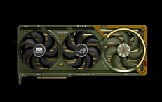 ROG Astral GeForce RTX 5080 è disponibile in verde e oro, come l'abito dell'Ammazzadraghi. (Fonte immagine: Asus/Bethesda