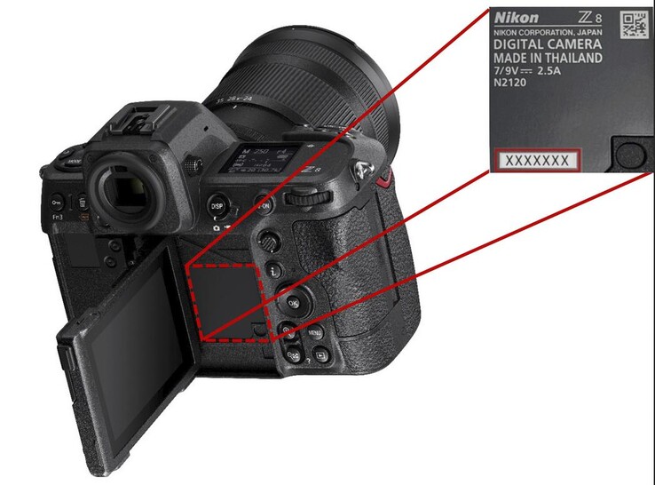 Il servizio di assistenza Nikon offre indicazioni su dove trovare il numero di serie sul corpo macchina Z8. (Fonte: Nikon)