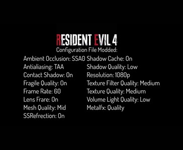 Impostazioni grafiche di Resident Evil 4 utilizzate per il test di gioco su iPhone 18 Pro Max e iPhone 17 Pro Max.