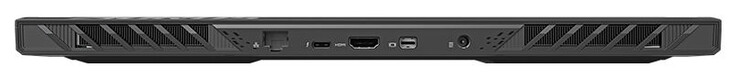 Retro: Gigabit Ethernet (2,5 GBit/s), Thunderbolt 4 (USB-C; Power Delivery), HDMI 2.1, Mini Displayport 1.4, connessione di alimentazione