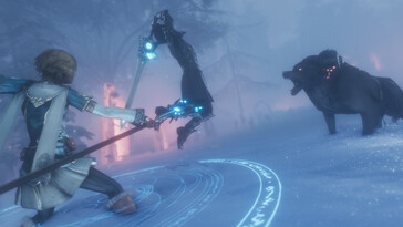 Un'immagine che mostra una battaglia contro un orso in Edge of Eternity.