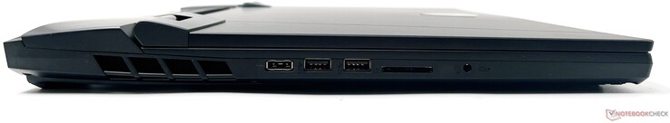 A sinistra: porta DC-in, 2x USB 3.2 Gen2 Type-A, lettore di schede SD Express, jack audio combinato