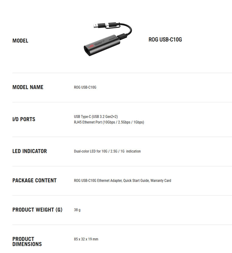 Specifiche complete del ROG USB-C10G