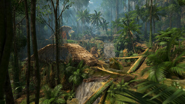 Un'immagine che mostra un villaggio in Green Hell. (Fonte: Steam)