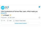 La campagna di marketing di Intel controApple sui social media si è ritorta contro (Immagine: Intel / Twitter)