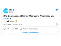 La campagna di marketing di Intel controApple sui social media si è ritorta contro (Immagine: Intel / Twitter)