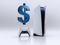 La console PS5 è mostrata sotto il segno del dollaro (Fonte: Sony PlayStation con modifiche)