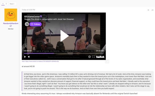Viene mostrata l'intervista di Reggie Fils-Aimé con i commenti di Amazon