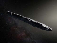 Illustrazione del primo asteroide interstellare mai scoperto, 1I/ʻOumuamua. (Fonte immagine: ESO, M. Kornmesser)