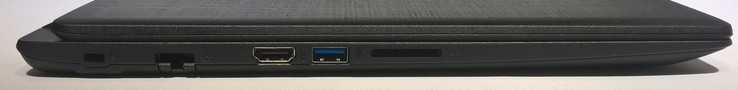 left: cable lock, Gigabit-Ethernet, HDMI, USB 3.0, SD card reader