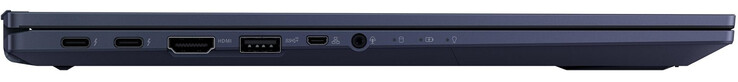 Lato sinistro: 2x Thunderbolt 4 (USB-C; Power Delivery, DisplayPort), HDMI, USB 3.2 Gen 2 (Type-A), Gigabit Ethernet via Micro HDMI, audio combinato