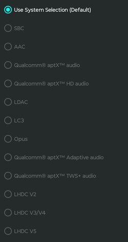 codec audio disponibili per il Bluetooth