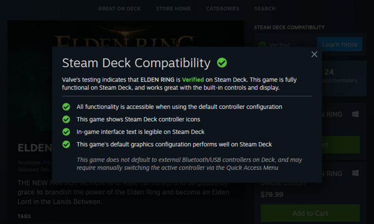 Elden Ring è verificato da Steam Deck. (Fonte immagine: @Wario64)