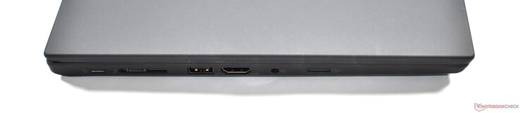 Lato sinistro: 2x Thunderbolt 4, miniEthernet, USB A 3.1 Gen 1, HDMI 2.0, 3.5mm audio, microSD