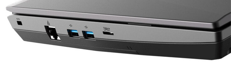 Lato sinistro: slot per blocco cavi, Gigabit Ethernet, 2x USB 3.2 Gen 2 (USB-A), lettore di schede di memoria (MicroSD)