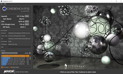 Risultati Cinebench R15 multi-core benchmark con l'APU in funzione a 4.1 GHz su tutti i cores