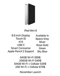 specifiche e prezzi dell'iPad mini 6. (Fonte immagine: @MajinBuOfficial)