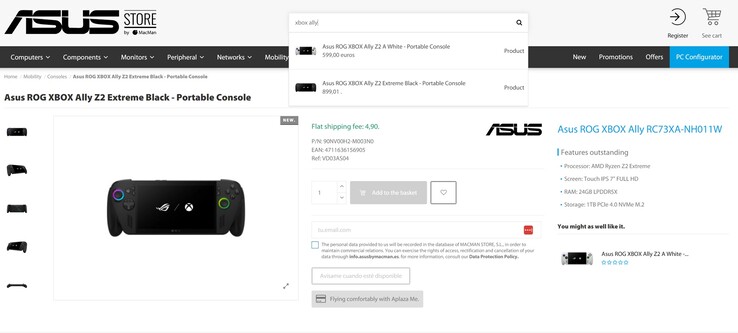 Il prezzo di Asus ROG Xbox Ally e ROG Xbox Ally X è trapelato nel negozio partner di Asus (fonte: Asus Store by MacMan)
