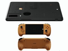 Un rendering dell&#039;Ayaneo Gaming Pad e del controller telescopico progettato per esso. (Fonte immagine: Ayaneo - modificato)