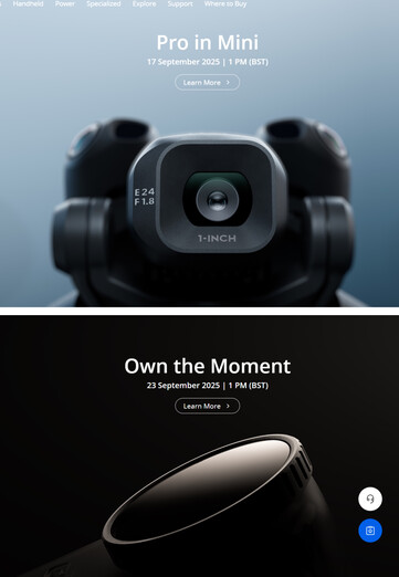 Il sito web di DJI nel Regno Unito mostra l'imminente lancio del Mini 5 Pro. (Fonte: DJI)